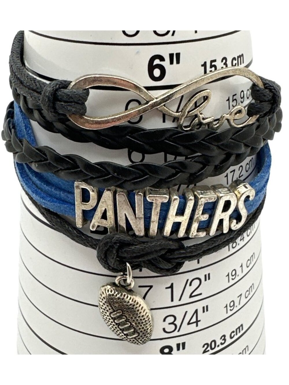 Carolina Panthers Football Charm Bracelet Blue Black Adjustable Team Spirit Fan - Picture 2 of 6
